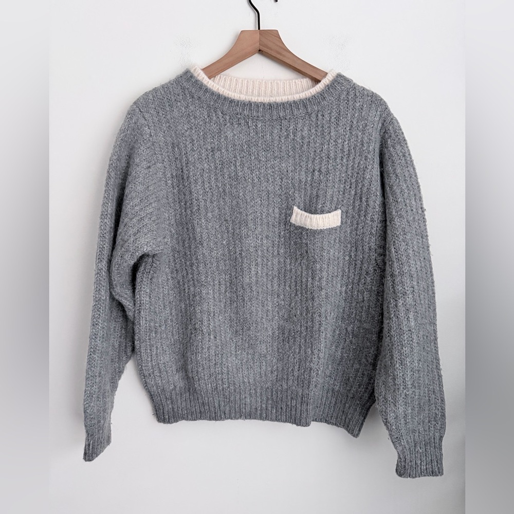 Kernel cosmos grey Mohair Wool blend sweater crewneck pocket chunky oversized S